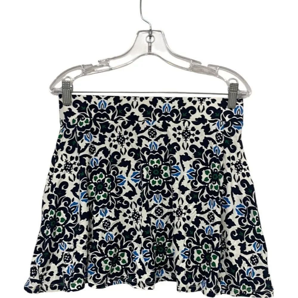 Boden Womens Mini Skirt UK 12P US 8P Black white Floral Jersey Stretch R0281 NWT